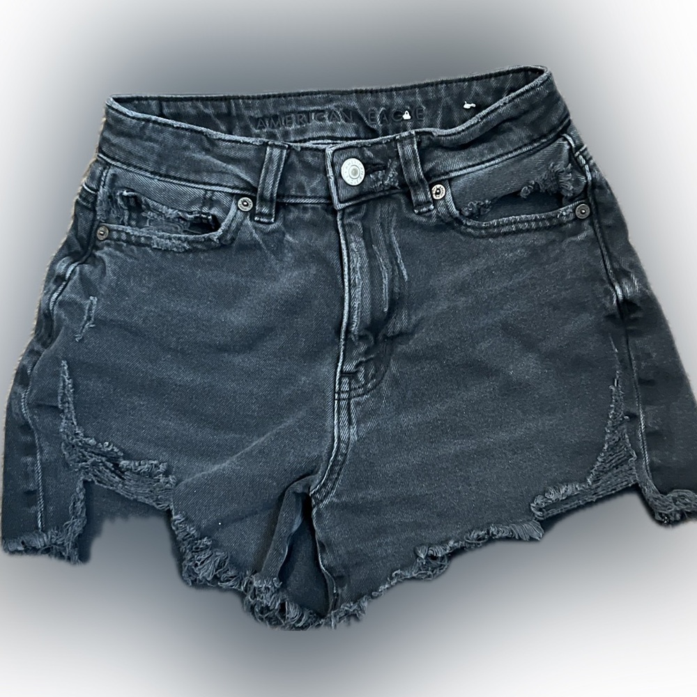 American Eagle Black Comfort Stretch High-Rise Denim Shorts (Size 000)